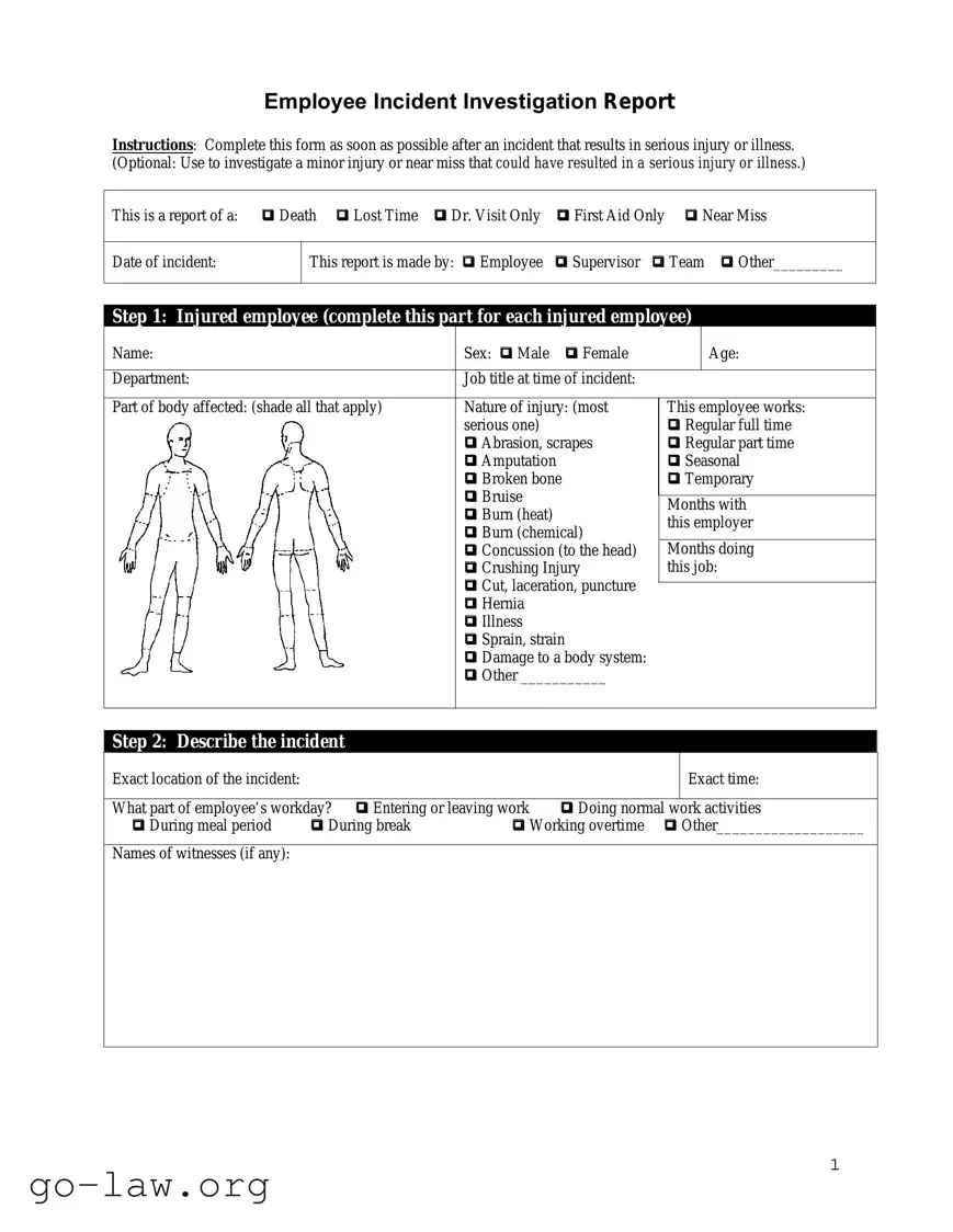Download Employee Accident Report Form in PDF