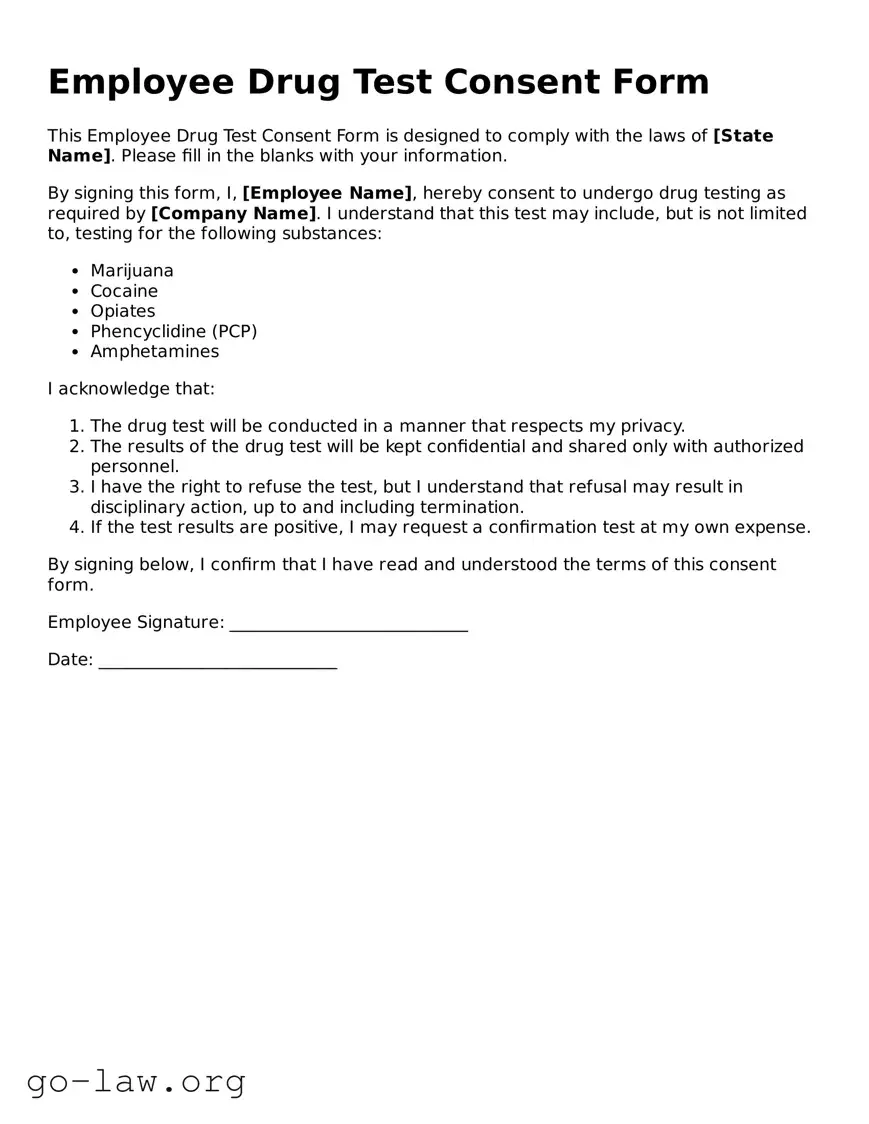 Blank Employee Drug Test Consent Template