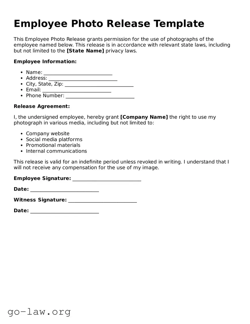 Blank Employee Photo Release Template