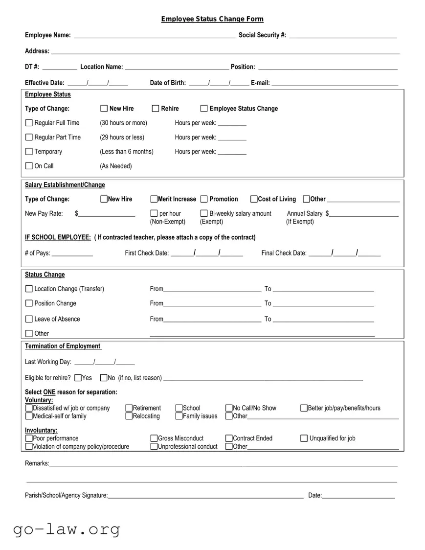 Download Employee Status Change Form in PDF