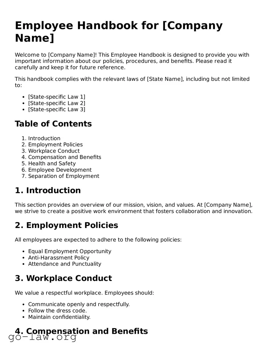 Blank Employee Handbook Template