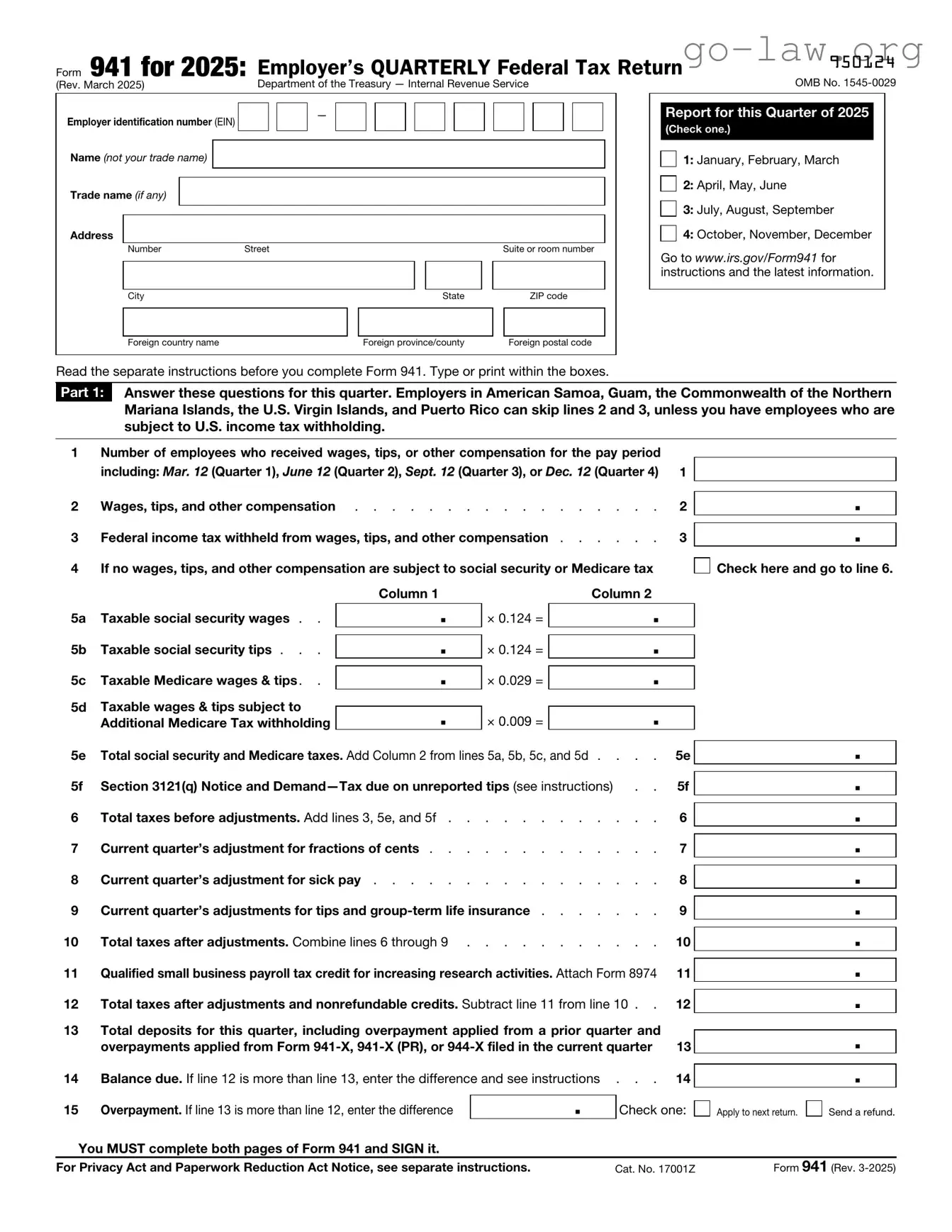 Download IRS 941 Form in PDF
