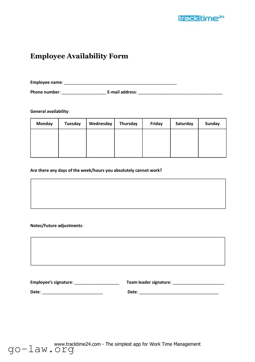 Download Employee Availability Form in PDF