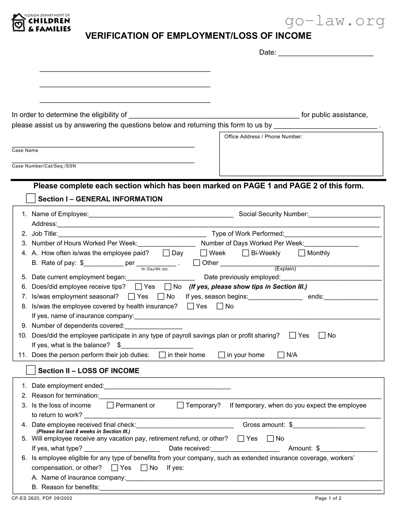 Download Verification Of Employment Loss Form in PDF