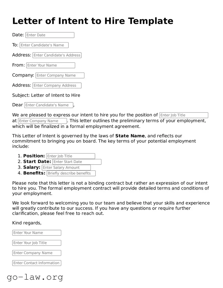 Blank Letter of Intent to Hire Template