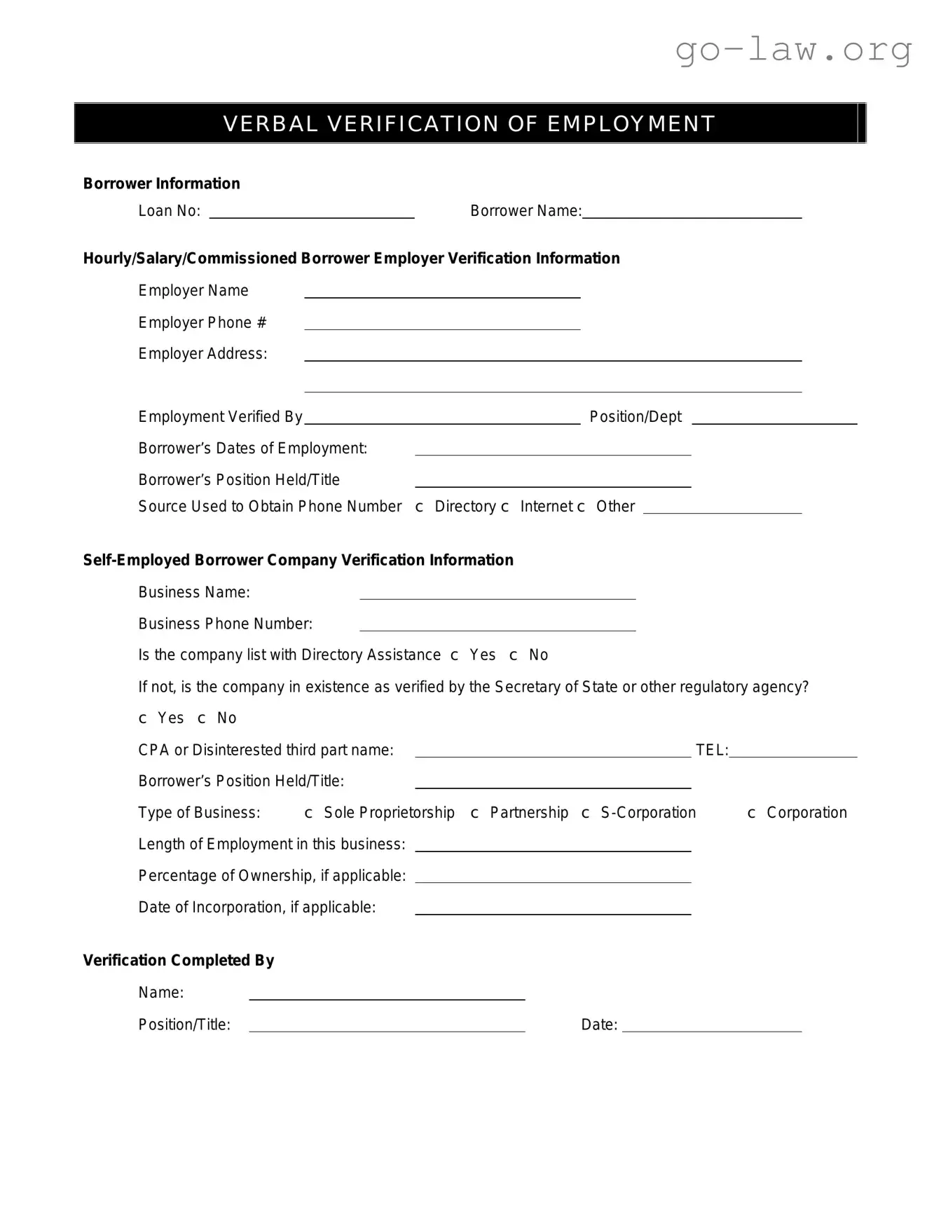 Download Verbal Verification Form in PDF