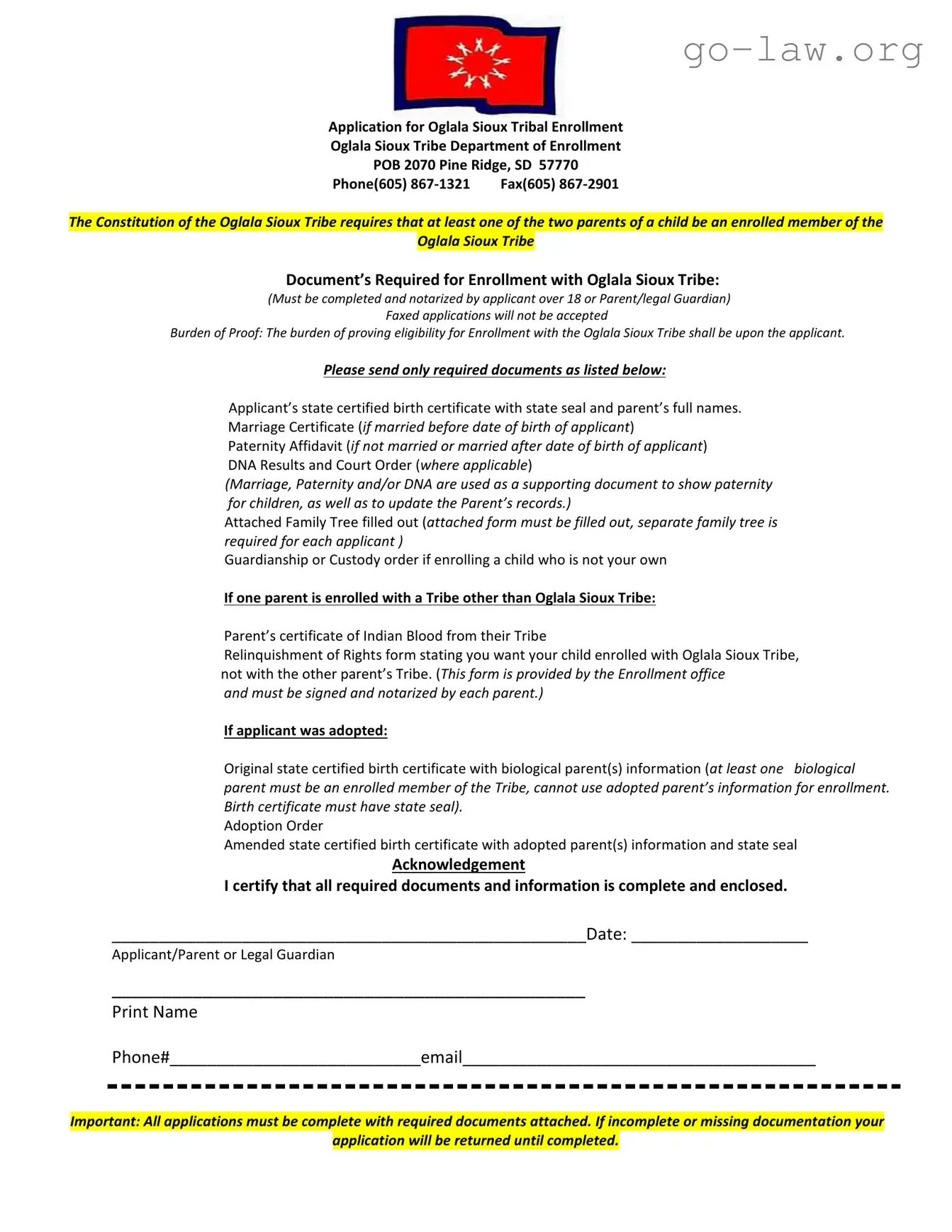 Download Enrollment Oglala Sioux Tribe Form in PDF