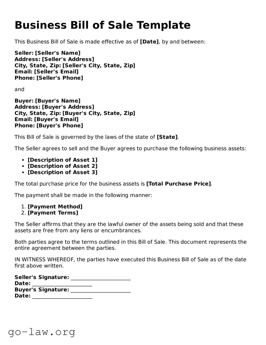 Blank Business Bill of Sale Template