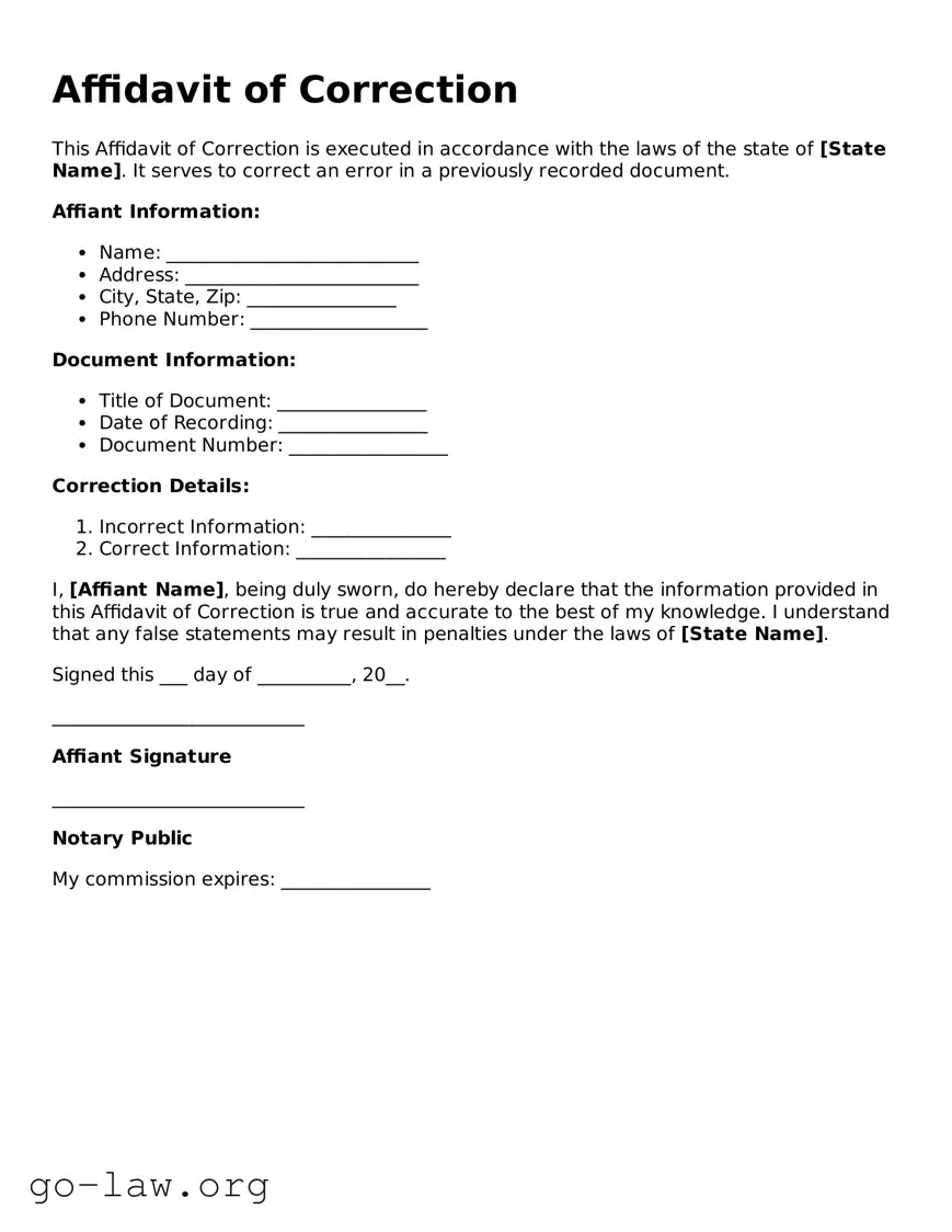 Blank Affidavit of Correction Template