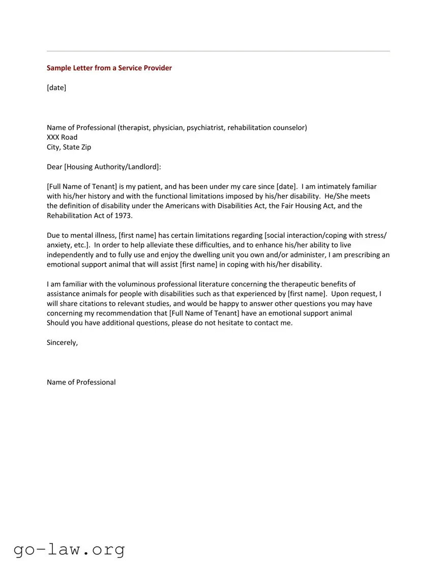 Download Emotional Support Animal Letter Form in PDF