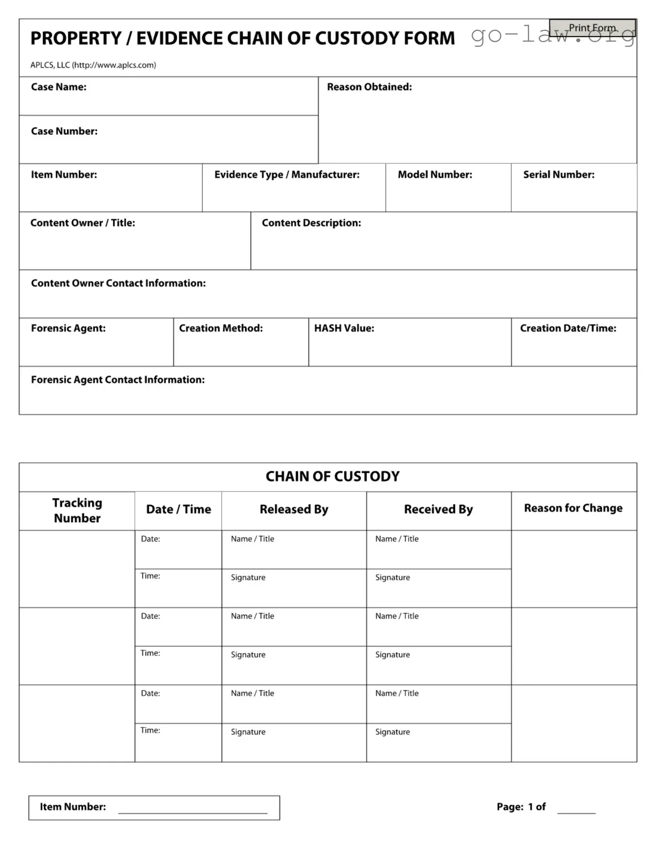 Download Chain Of Custody Form in PDF
