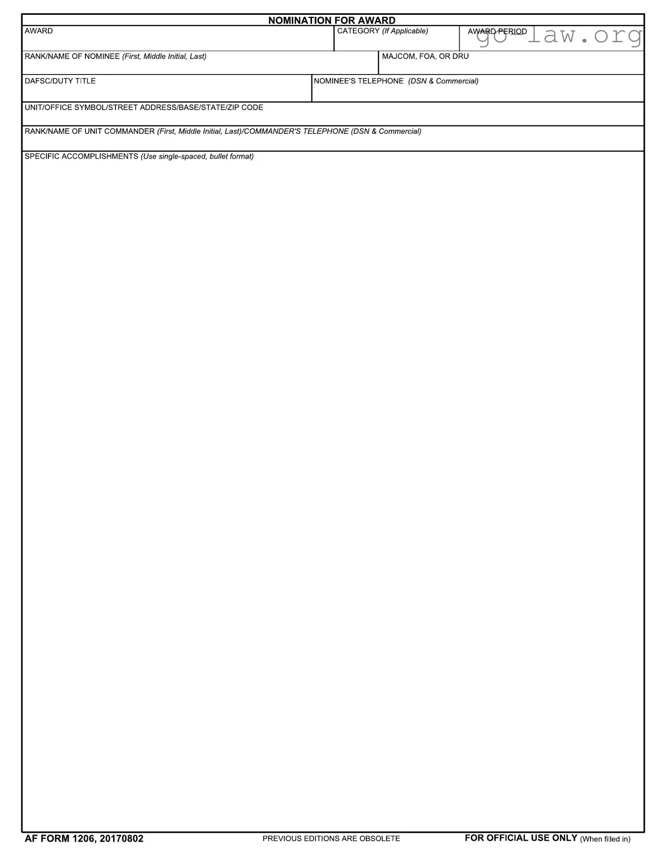 Download Af 1206 Form in PDF