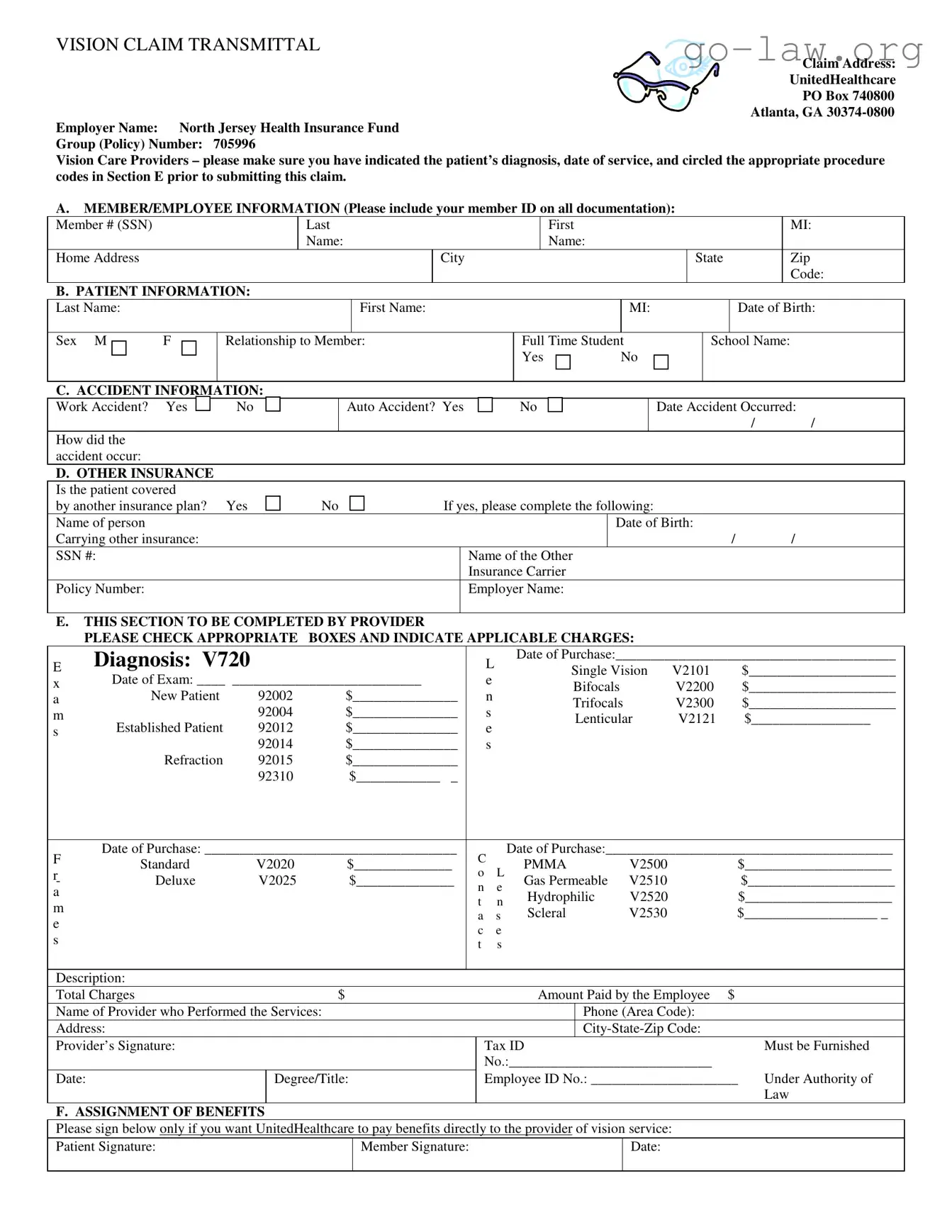 Download Vision Claim Transmittal Form in PDF