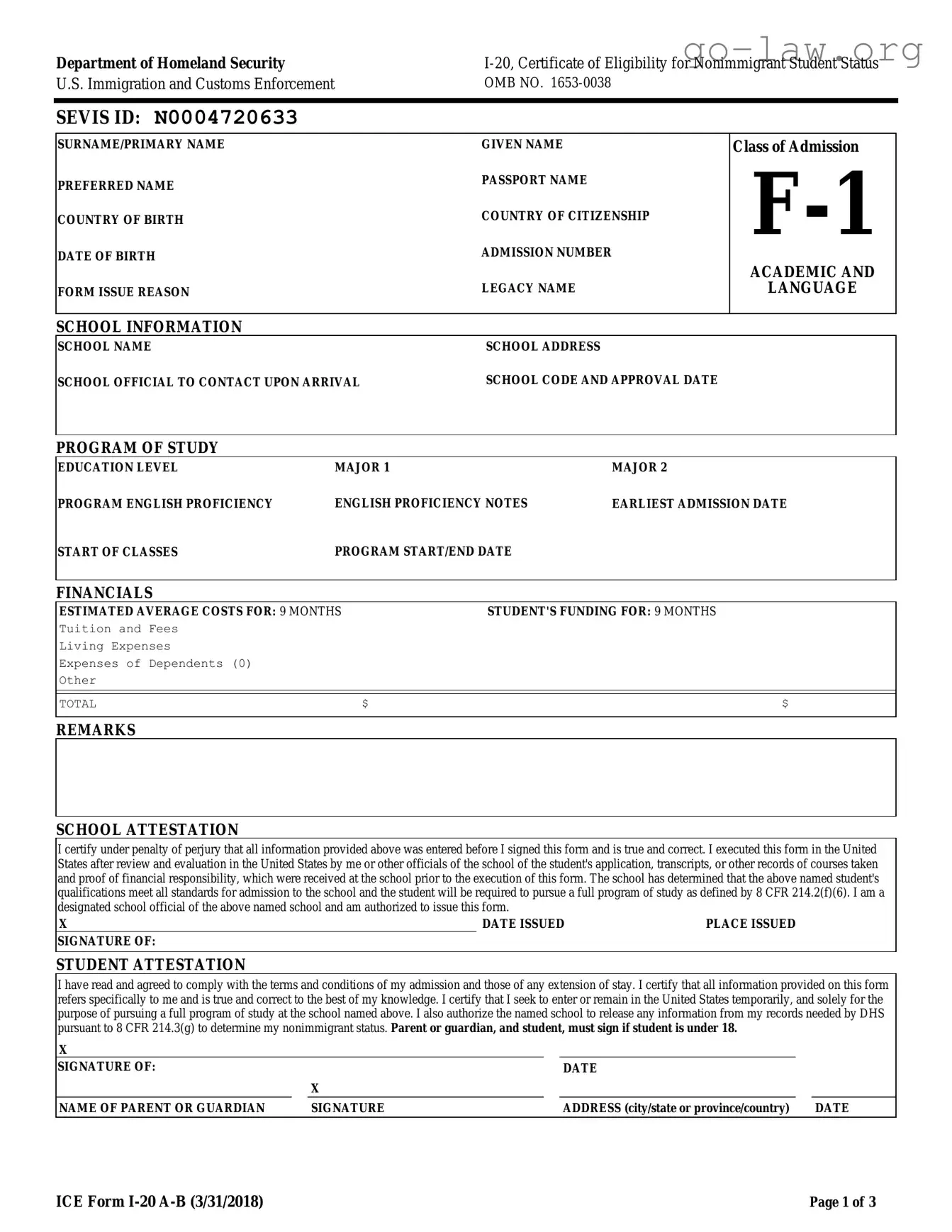 Download I 20 Form in PDF