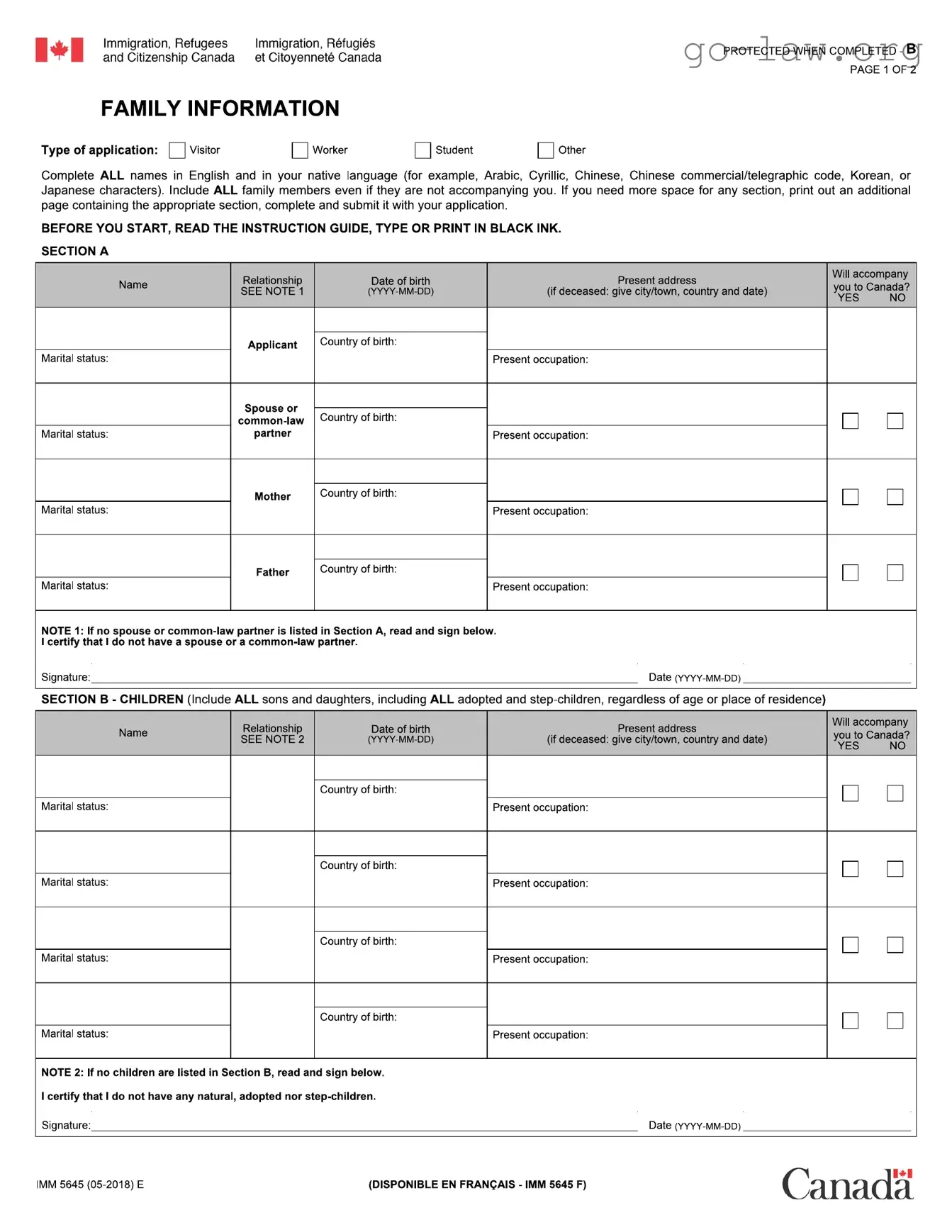 Download Imm 5645 Form in PDF