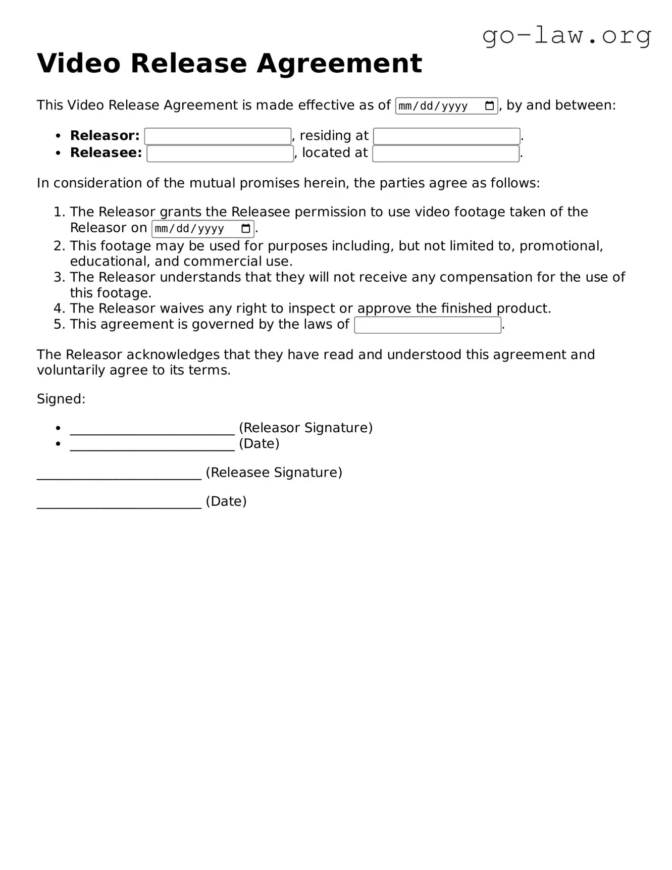 Blank Video Release Template