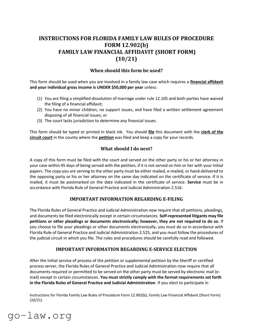 Download Florida Financial Affidavit Short 12.902(b) Form in PDF