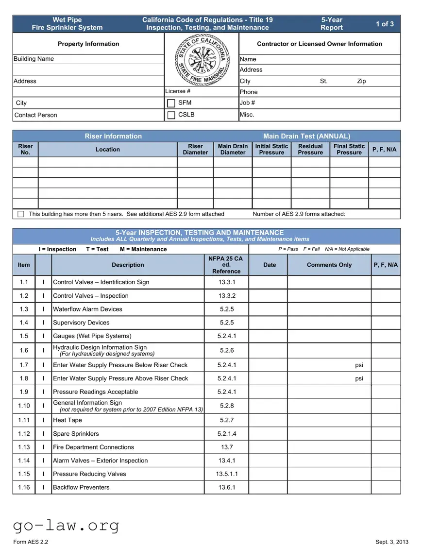 Download 5 Year Fire Sprinkler Inspection Form in PDF