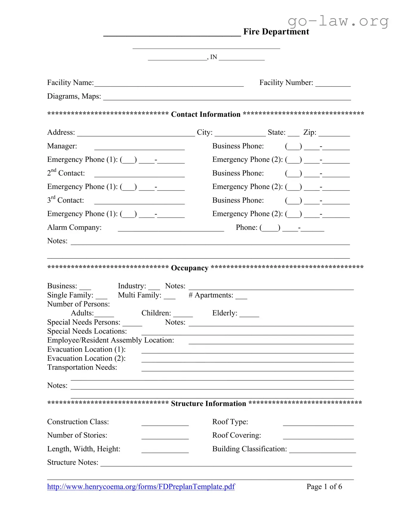 Download Fire Department Pre Plan Form in PDF