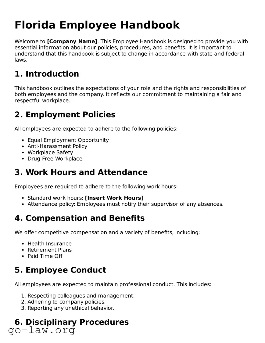 Fillable Florida Employee Handbook Form
