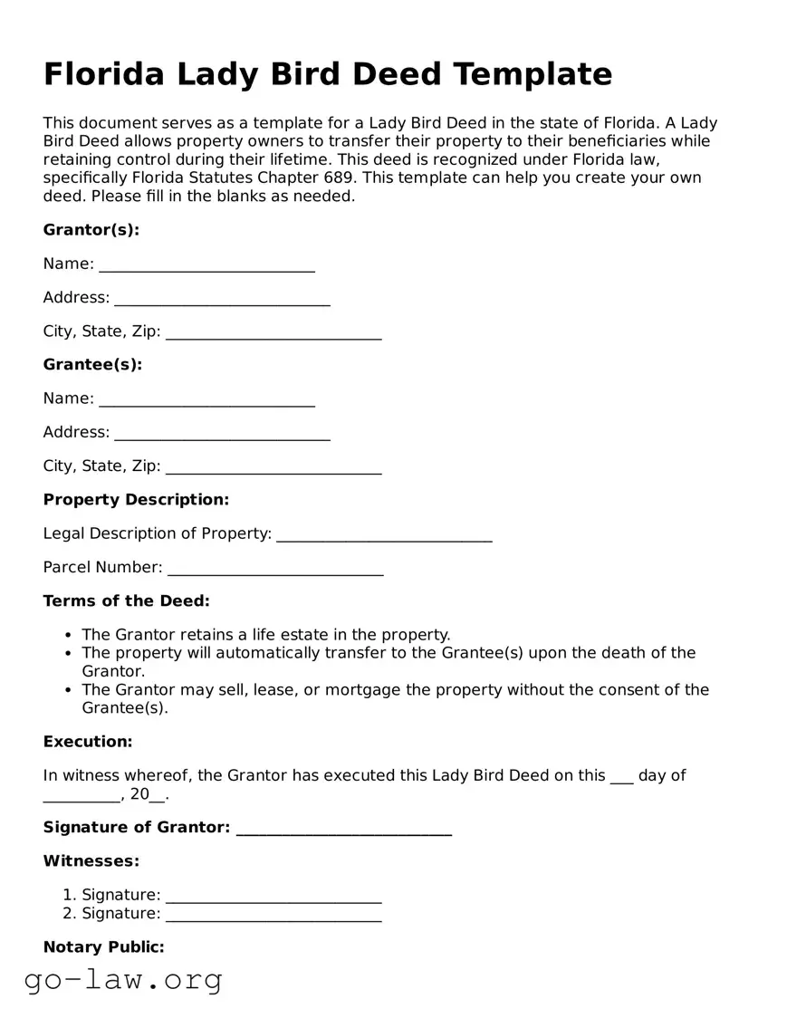 Fillable Florida Lady Bird Deed Form