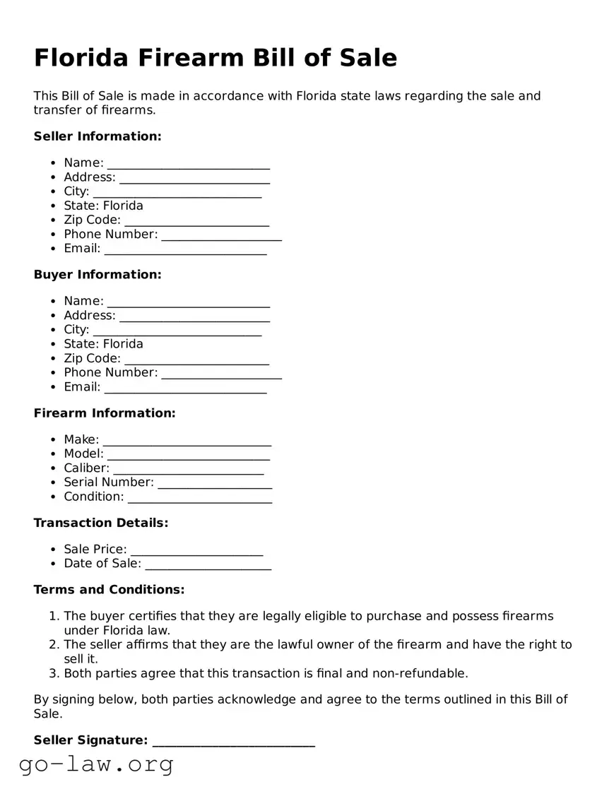 Fillable Florida Firearm Bill of Sale Form