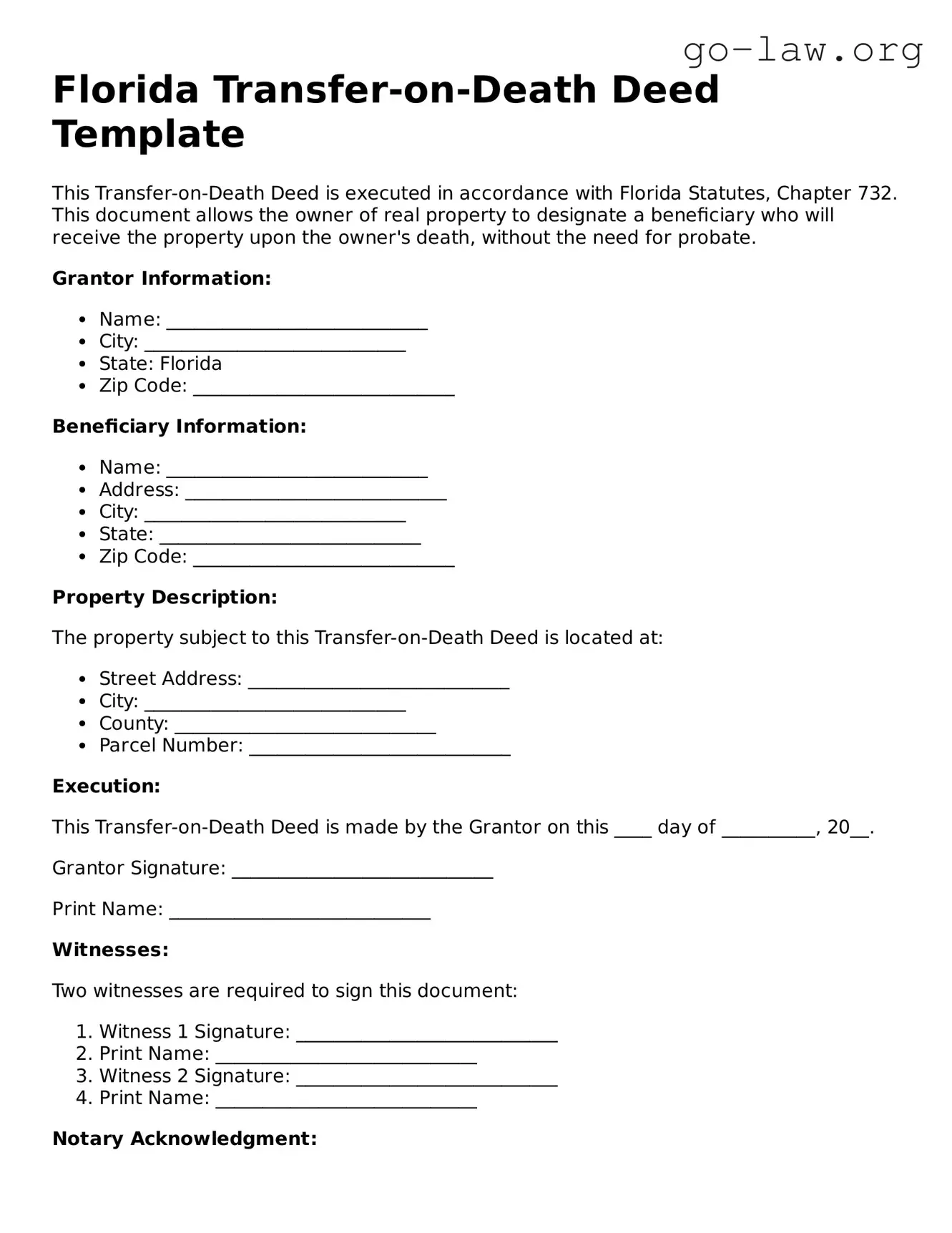 Fillable Florida Transfer-on-Death Deed Form