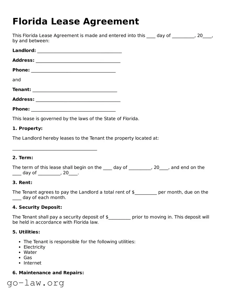 Fillable Florida Lease Agreement Form