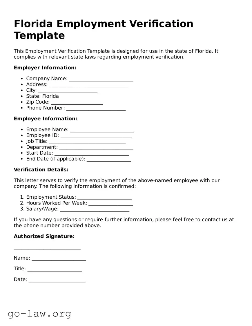 Fillable Florida Employment Verification Form