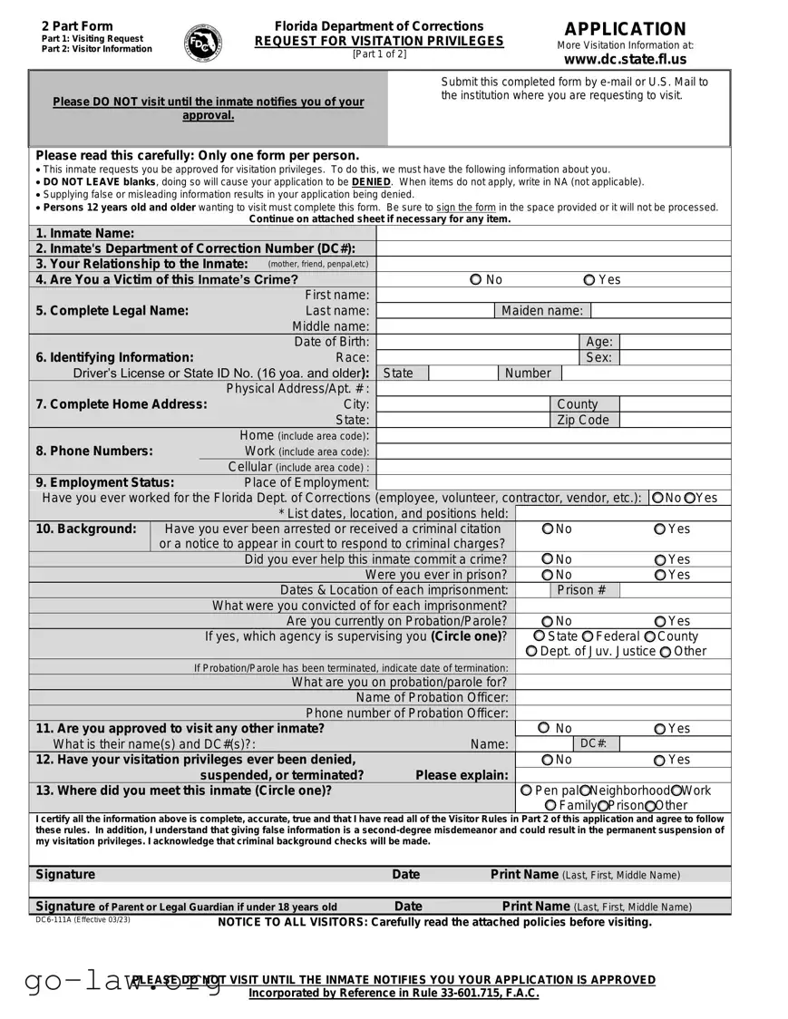Download Department Of Corrections Visitation Florida Form in PDF