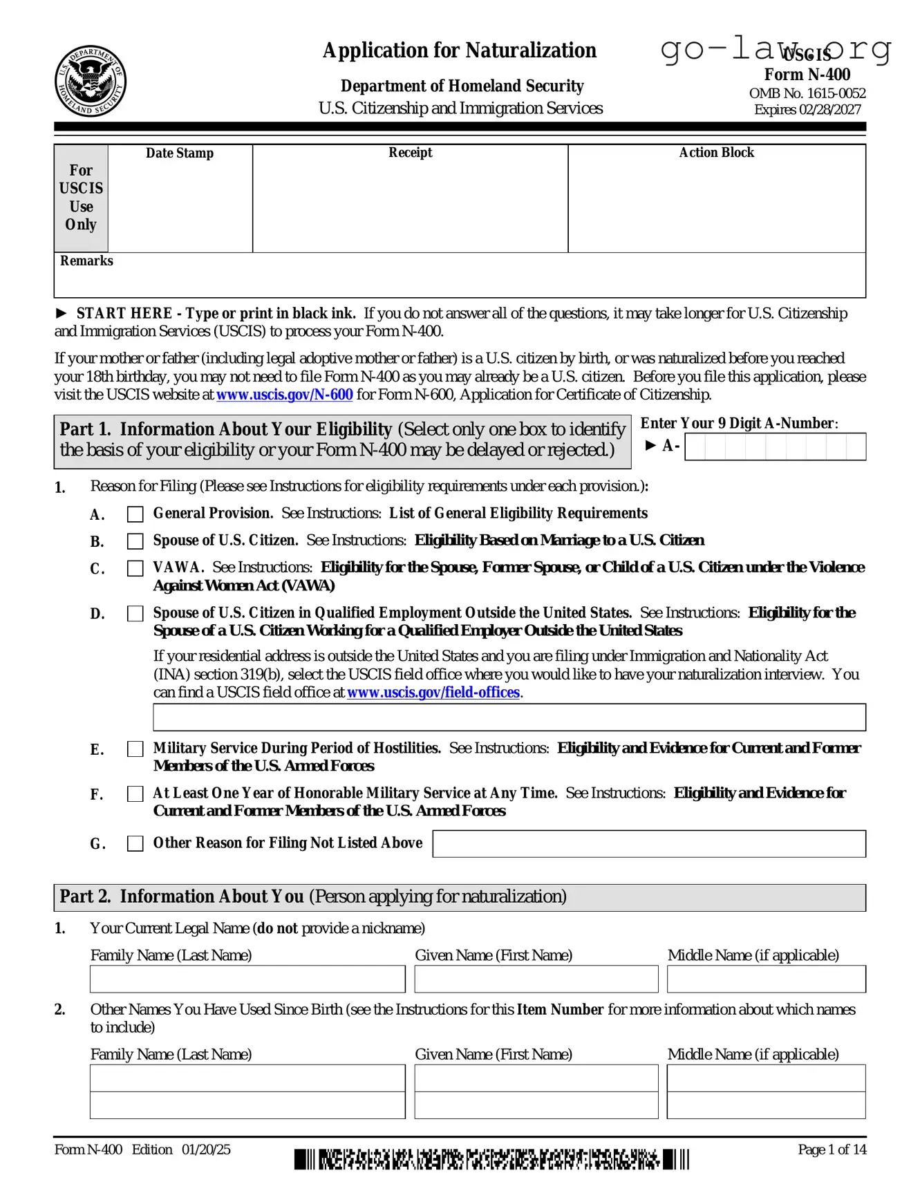 Download USCIS N-400 Form in PDF