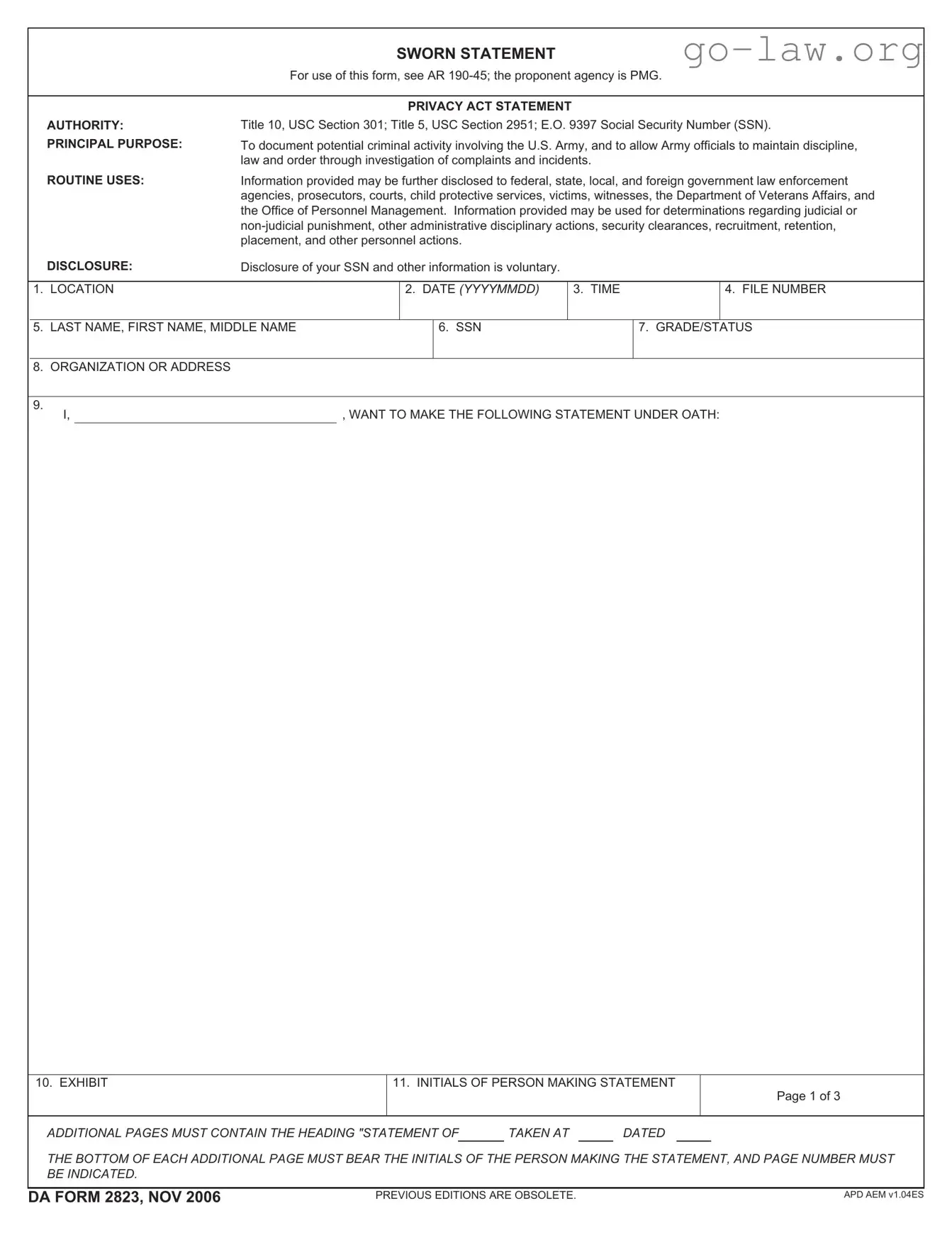 Download Da 2823 Form in PDF
