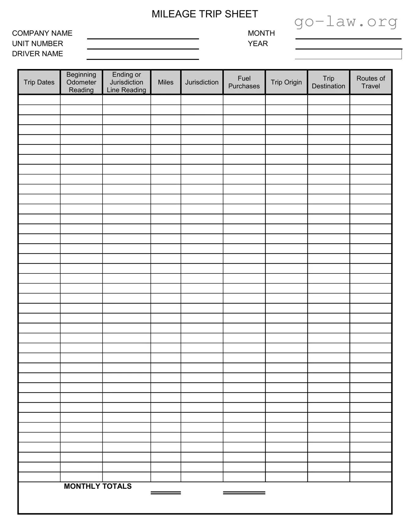 Download Trip Sheet Form in PDF