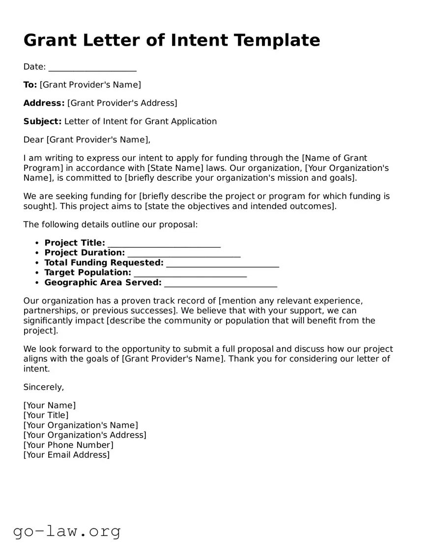 Blank Grant Letter of Intent Template