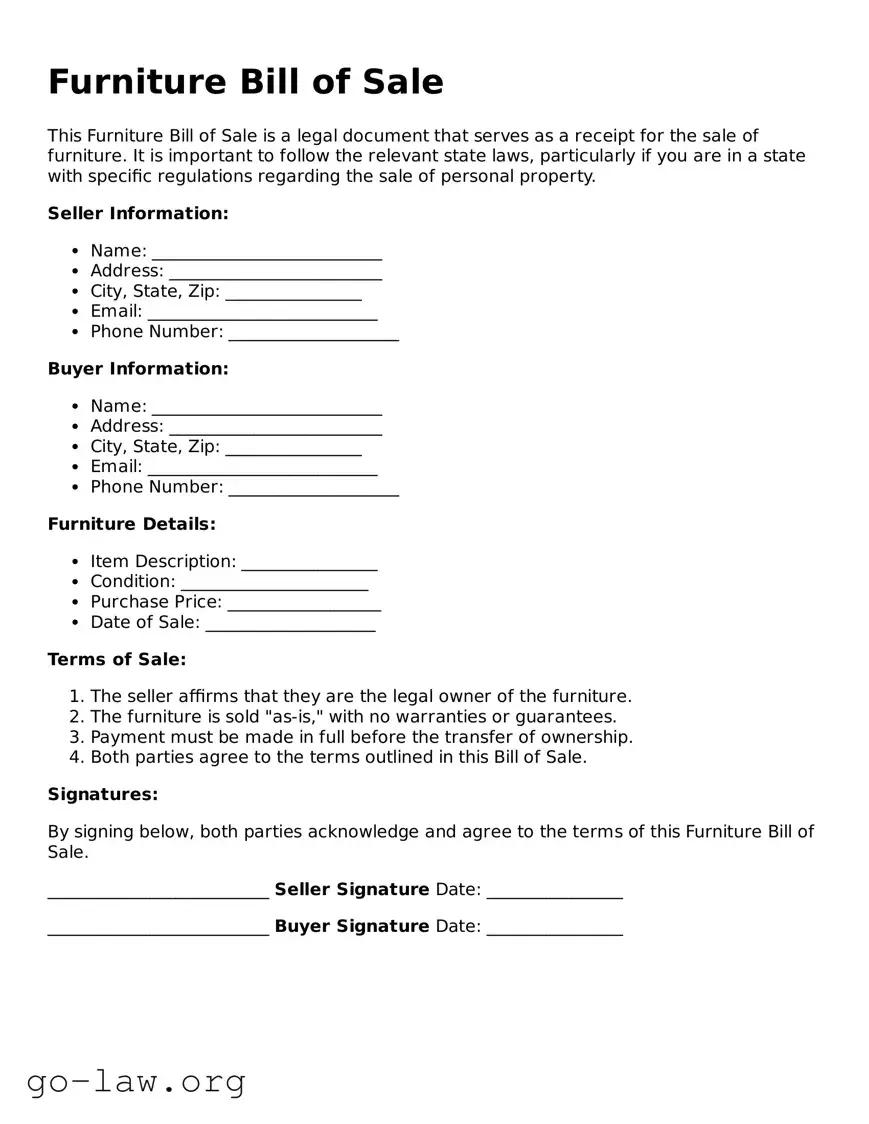 Blank Furniture Bill of Sale Template