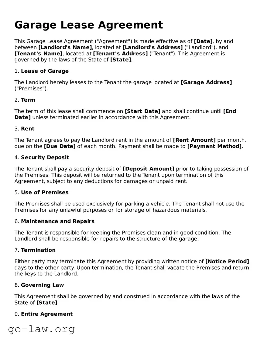 Blank Garage Lease Agreement Template
