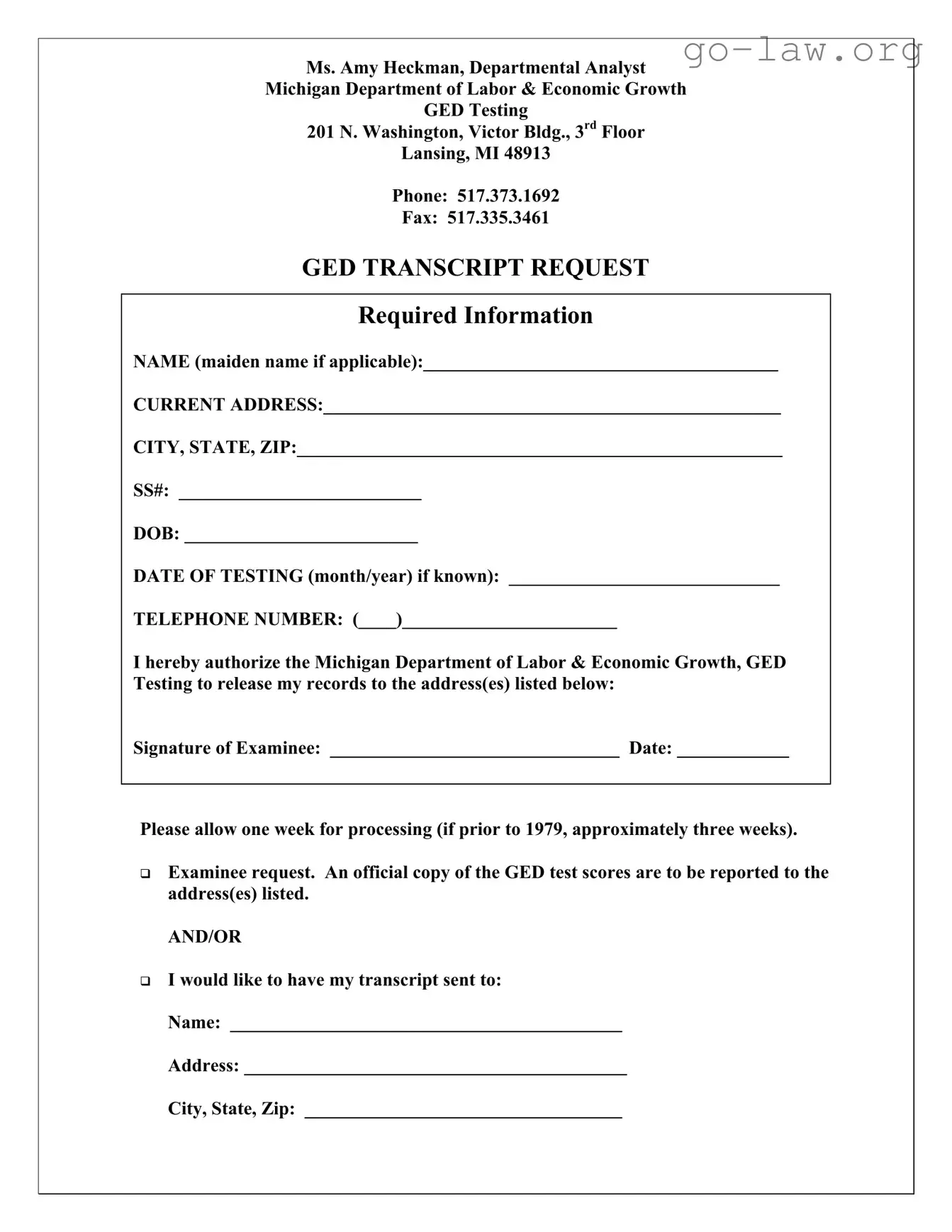 Download Michigan Ged Transcript Request Form in PDF