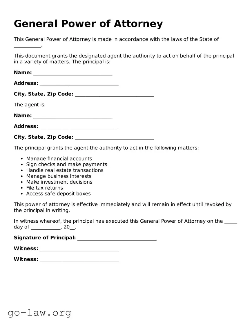 Blank General Power of Attorney Template