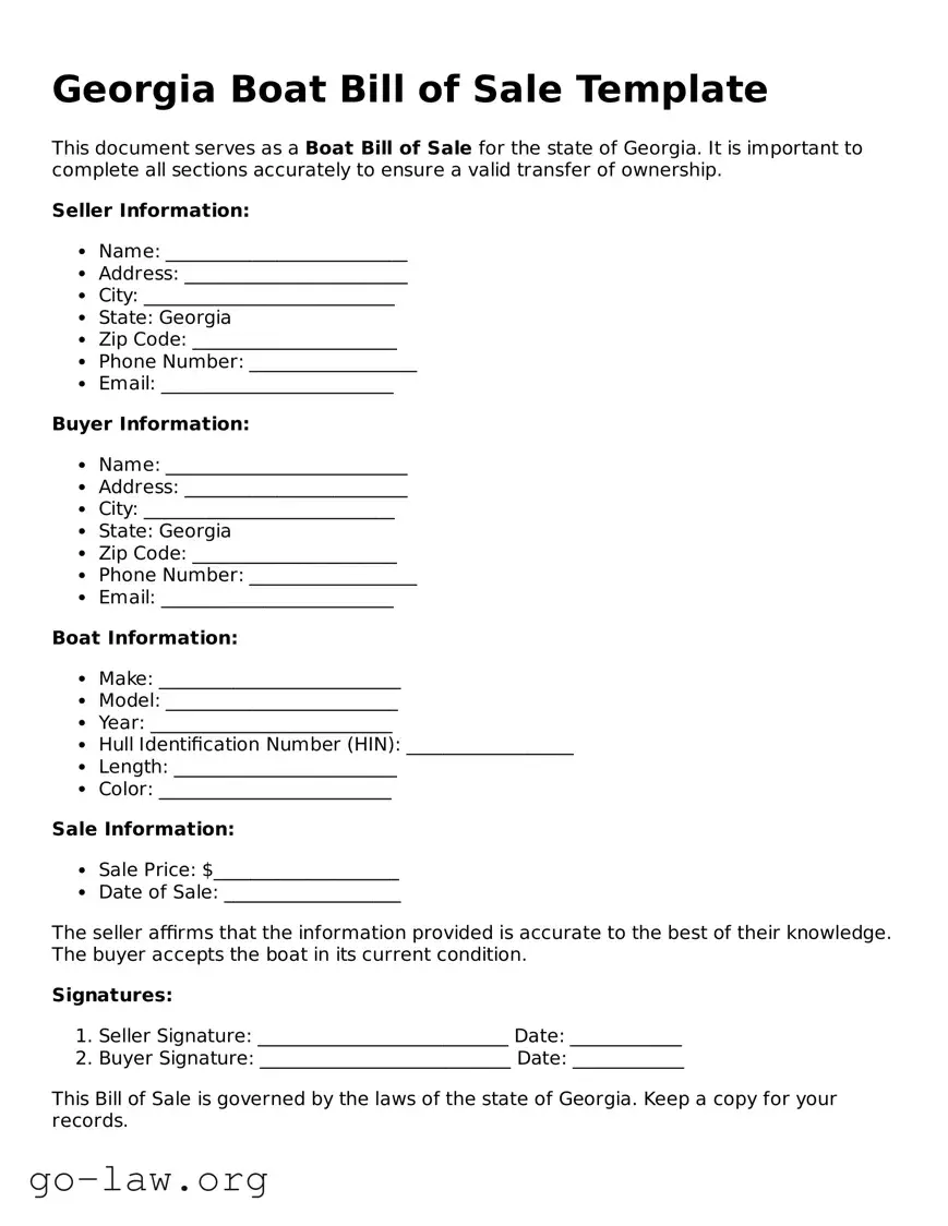 Fillable Georgia Boat Bill of Sale Form
