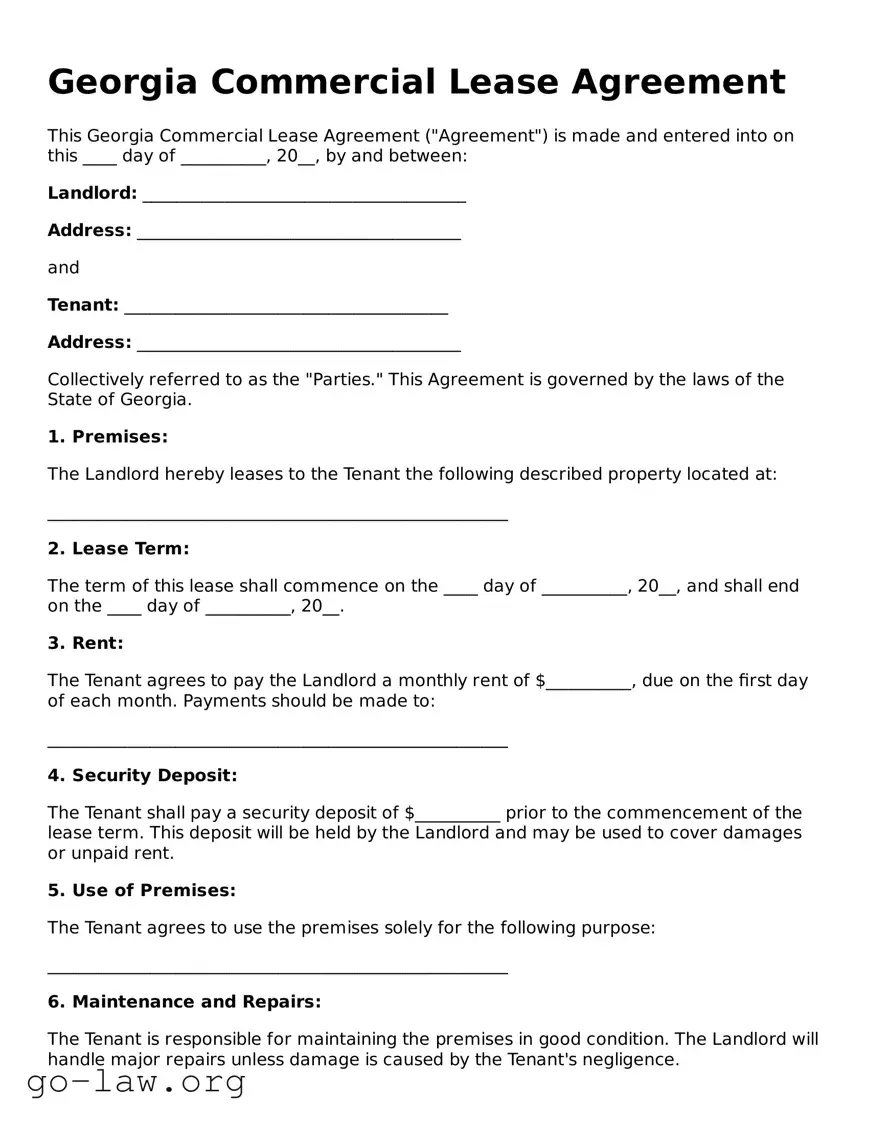 Fillable Georgia Commercial Lease Agreement Form