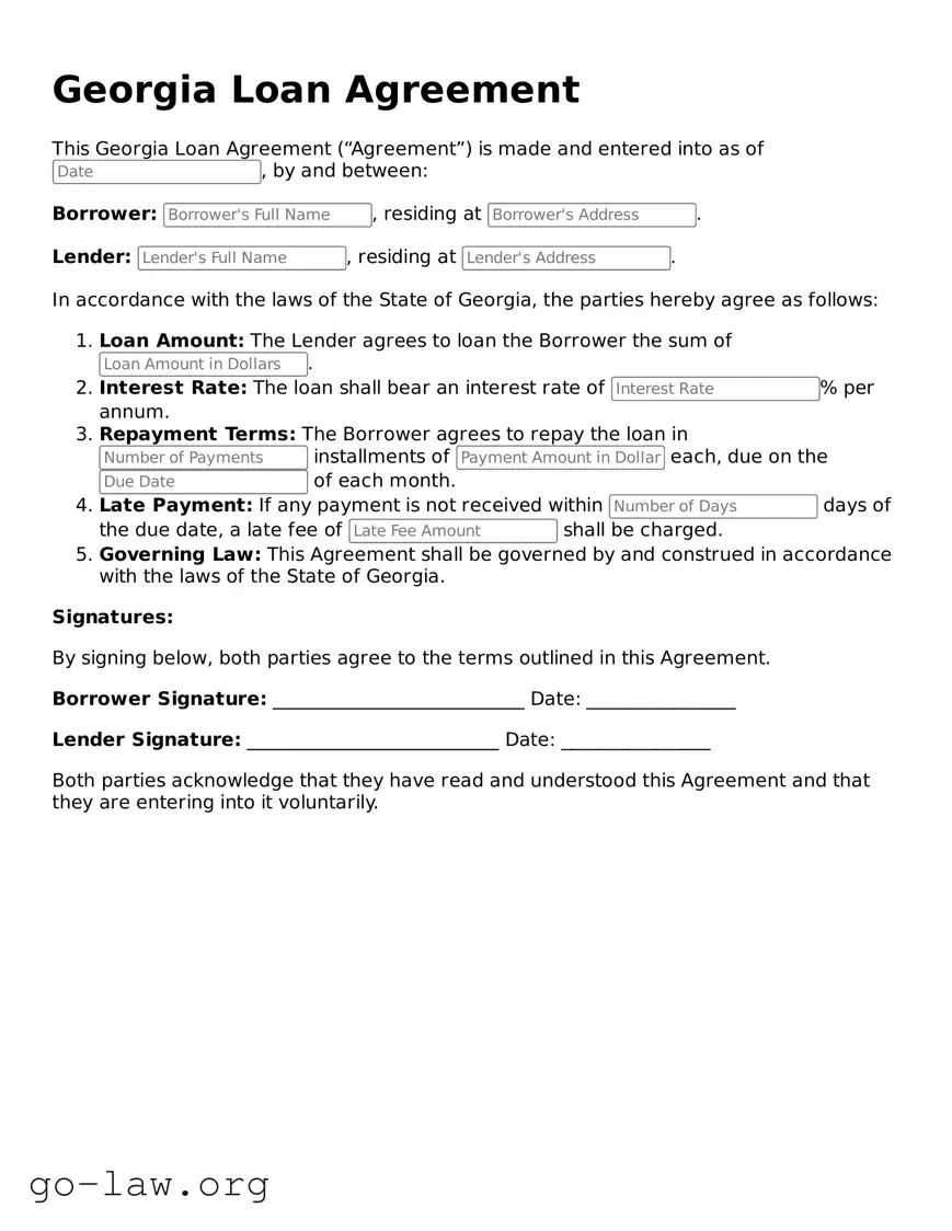 Fillable Georgia Loan Agreement Form