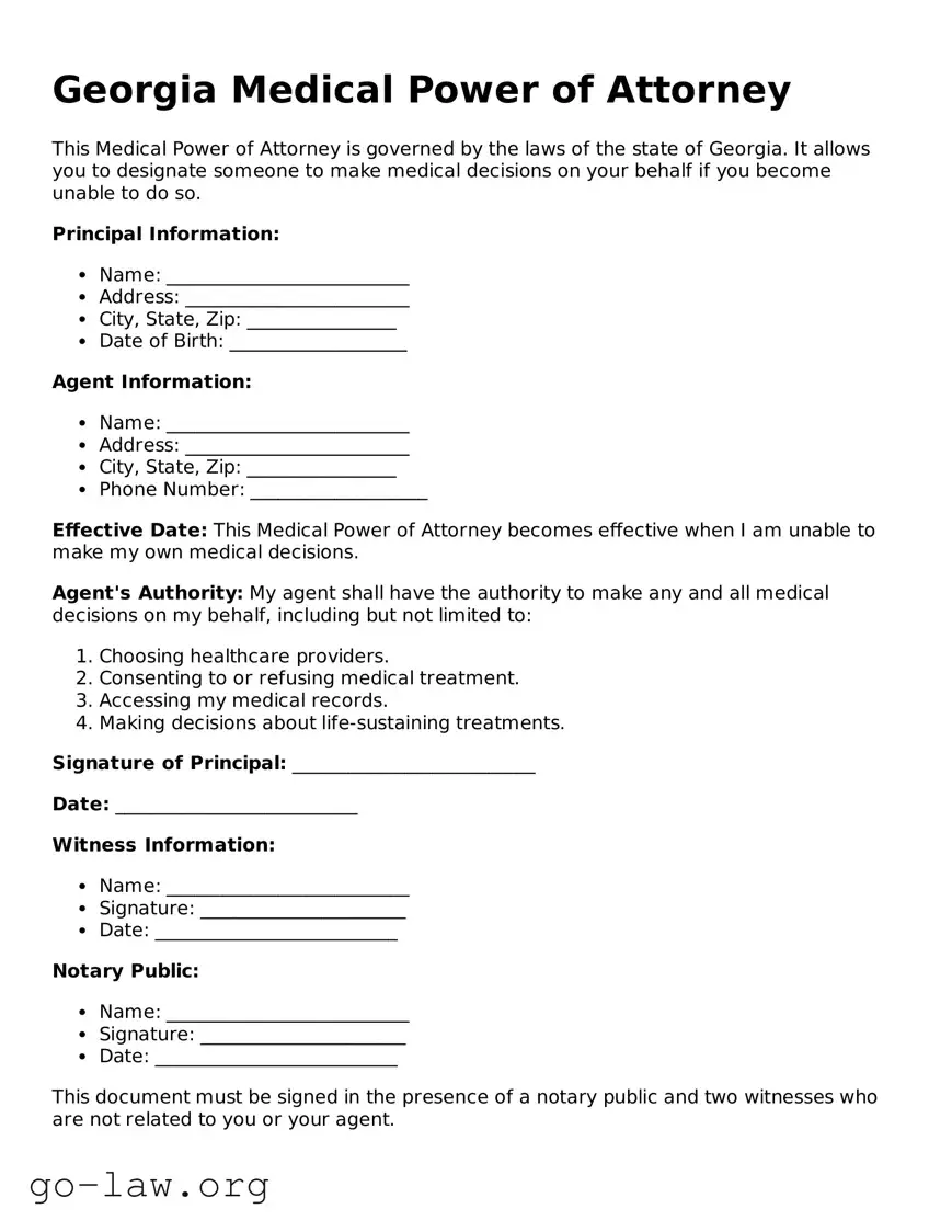 Fillable Georgia Medical Power of Attorney Form