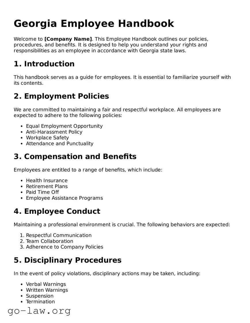 Fillable Georgia Employee Handbook Form