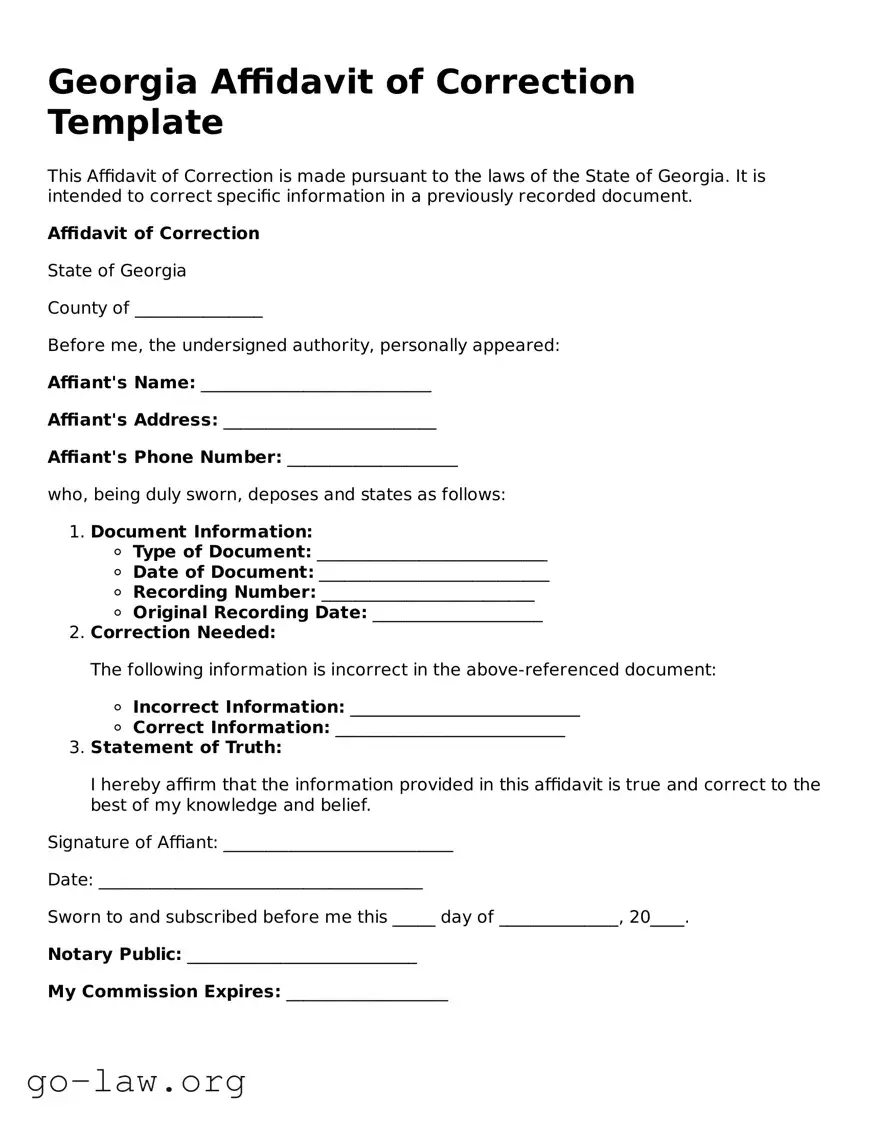 Fillable Georgia Affidavit of Correction Form