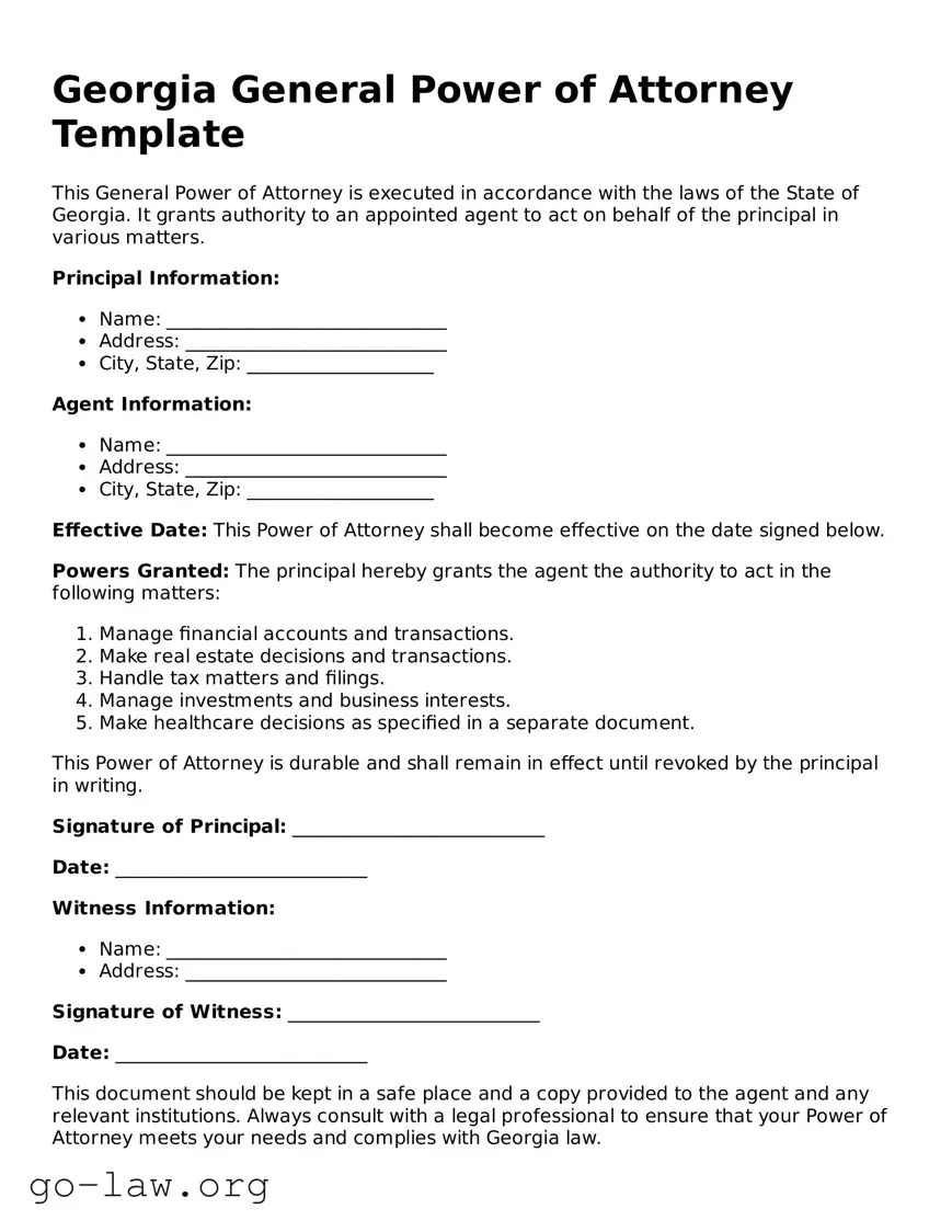 Fillable Georgia General Power of Attorney Form