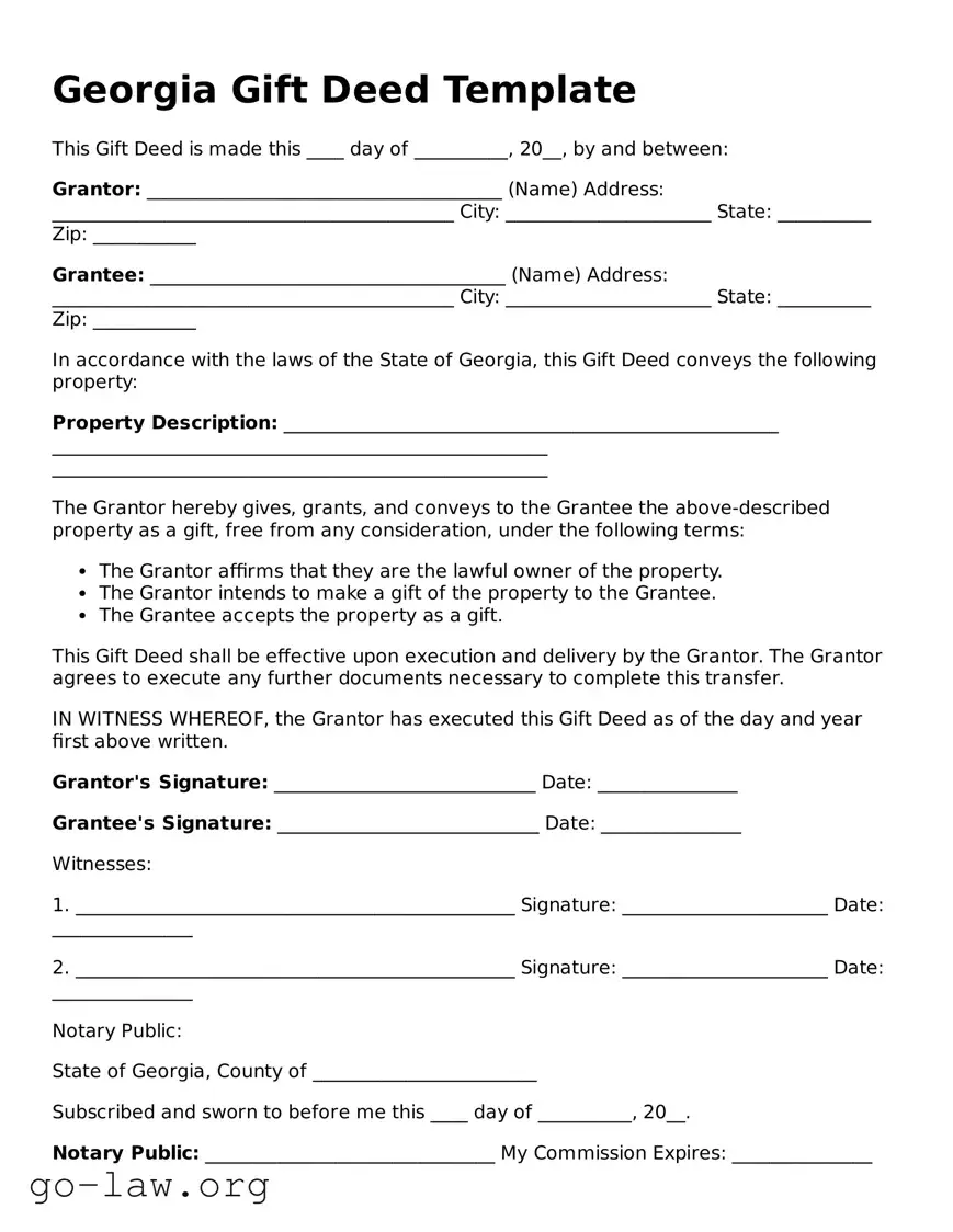 Fillable Georgia Gift Deed Form