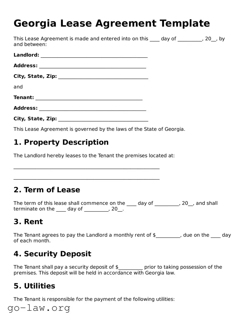 Fillable Georgia Lease Agreement Form