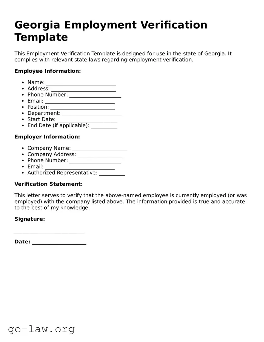 Fillable Georgia Employment Verification Form