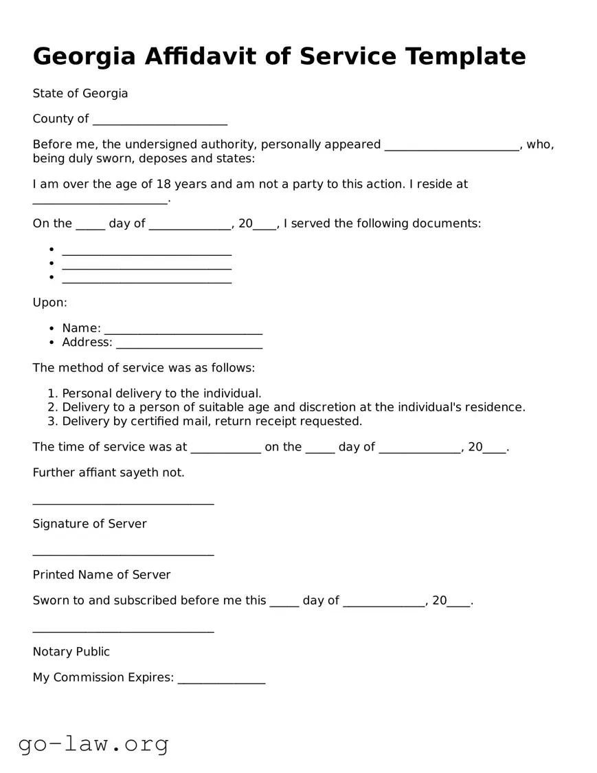 Fillable Georgia Affidavit of Service Form