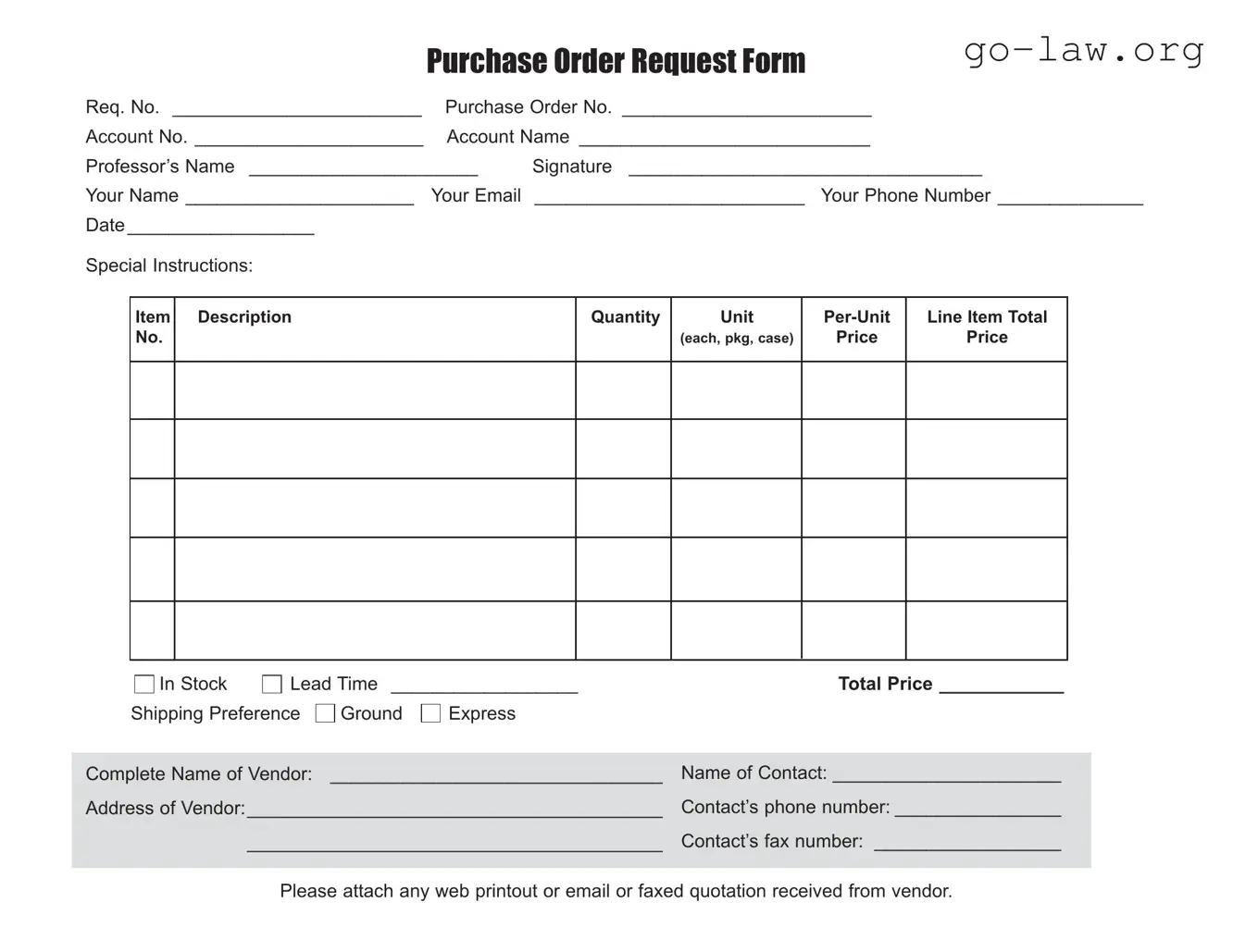 Download Purchase Request Form in PDF